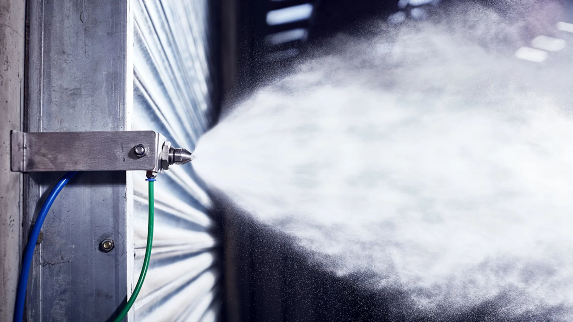 Another closeup shot of ProAir™ Dry Fog Spray emitting from a special nozzle.